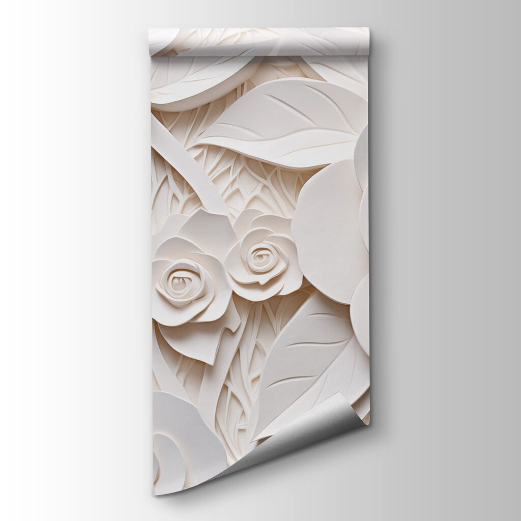 White paper flowers and leaves