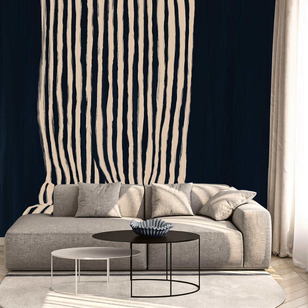 Perdea cu dungi alb-negru