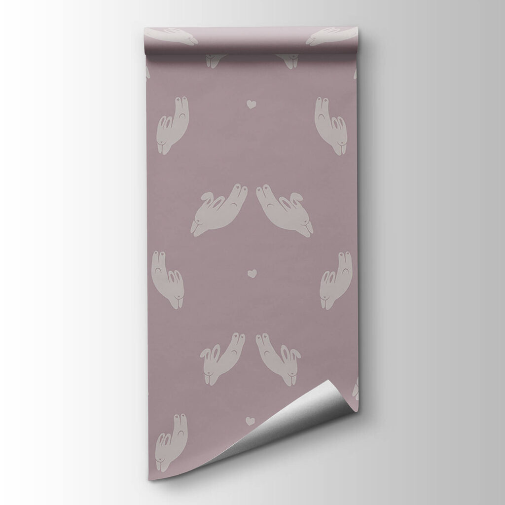 Pattern of rabbits on a purple background