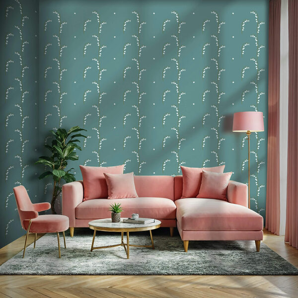 Fototapet Fototapet Model cu flori albe pe fond albastru (SKU: t00529)