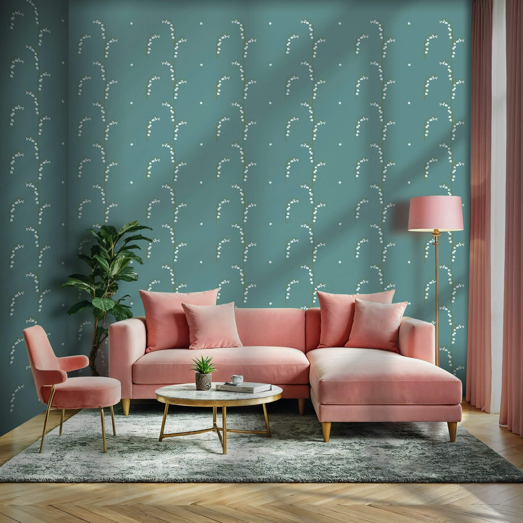 Model cu flori albe pe fond albastru