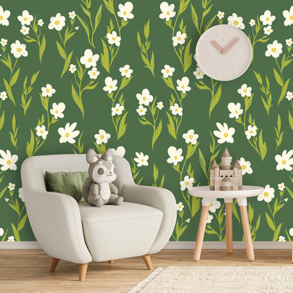 Model cu flori albe și frunze verzi