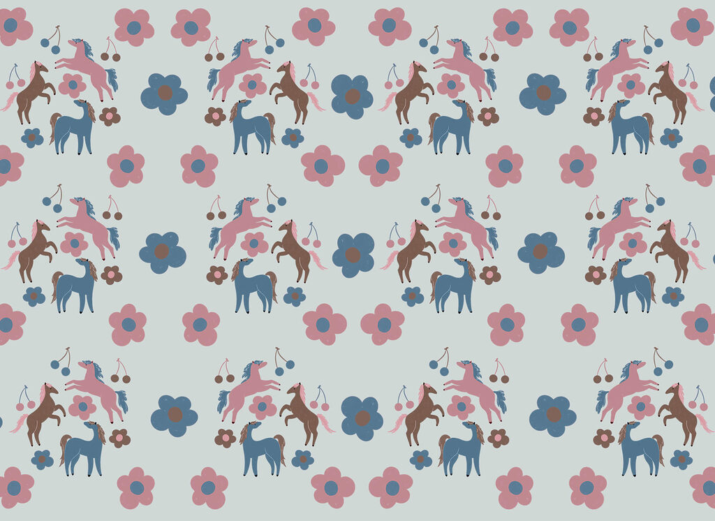 Pattern of horses and flowers