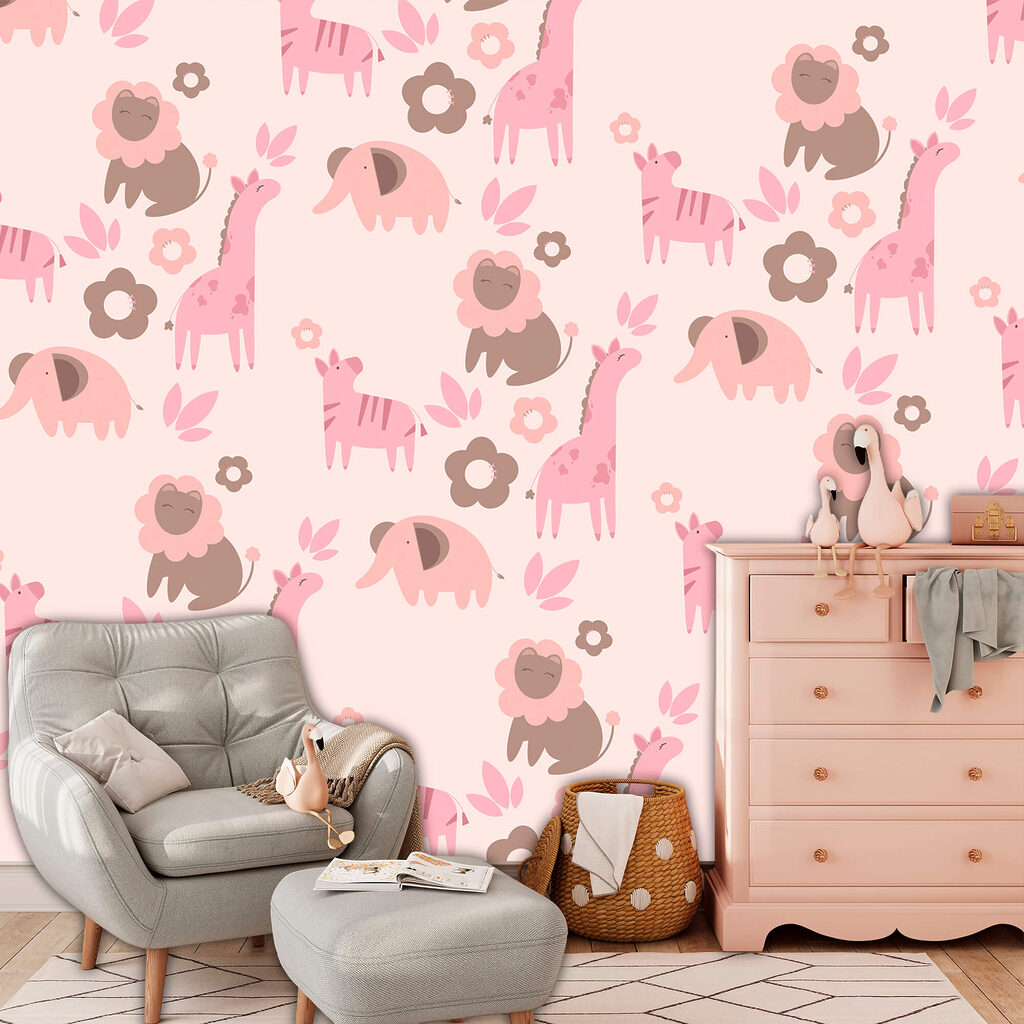 Model cu animale și flori