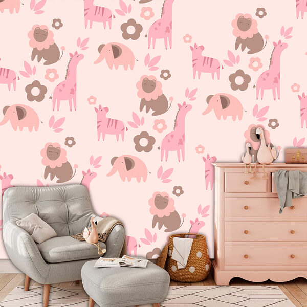 Model cu animale și flori