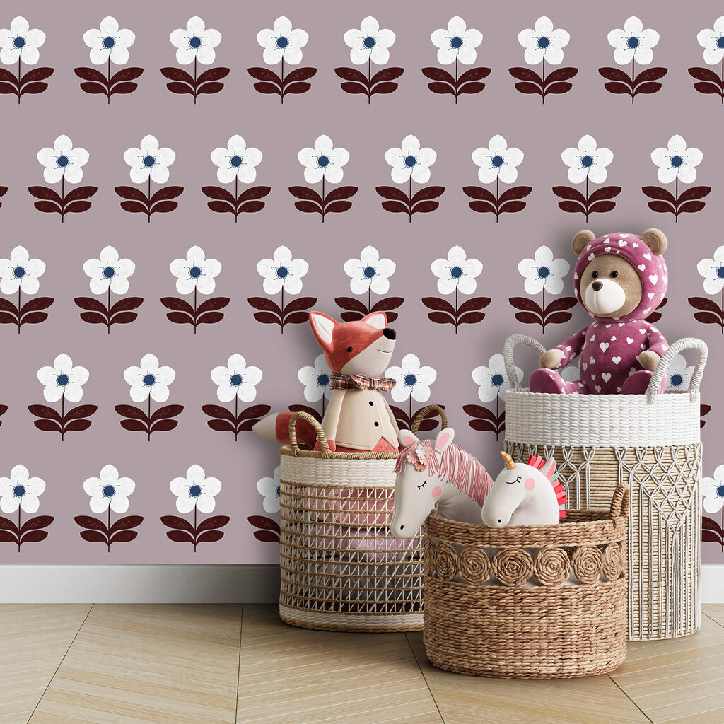 Model cu flori albe și frunze maronii