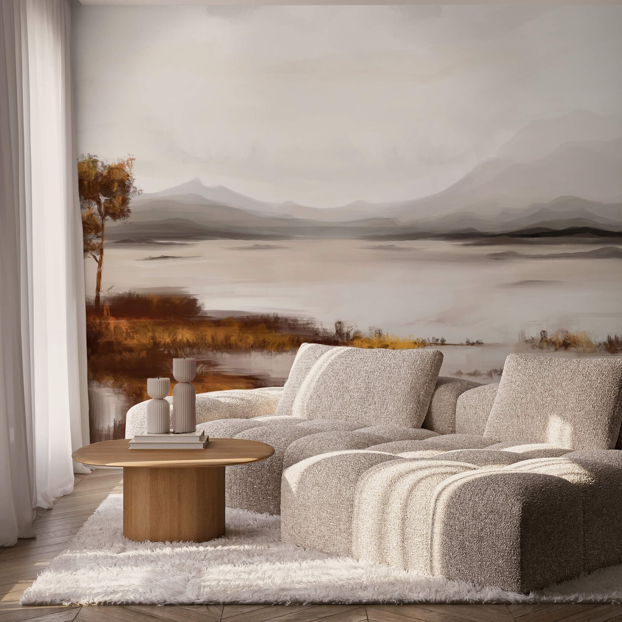 Peisaj cu un lac și munți în fundal