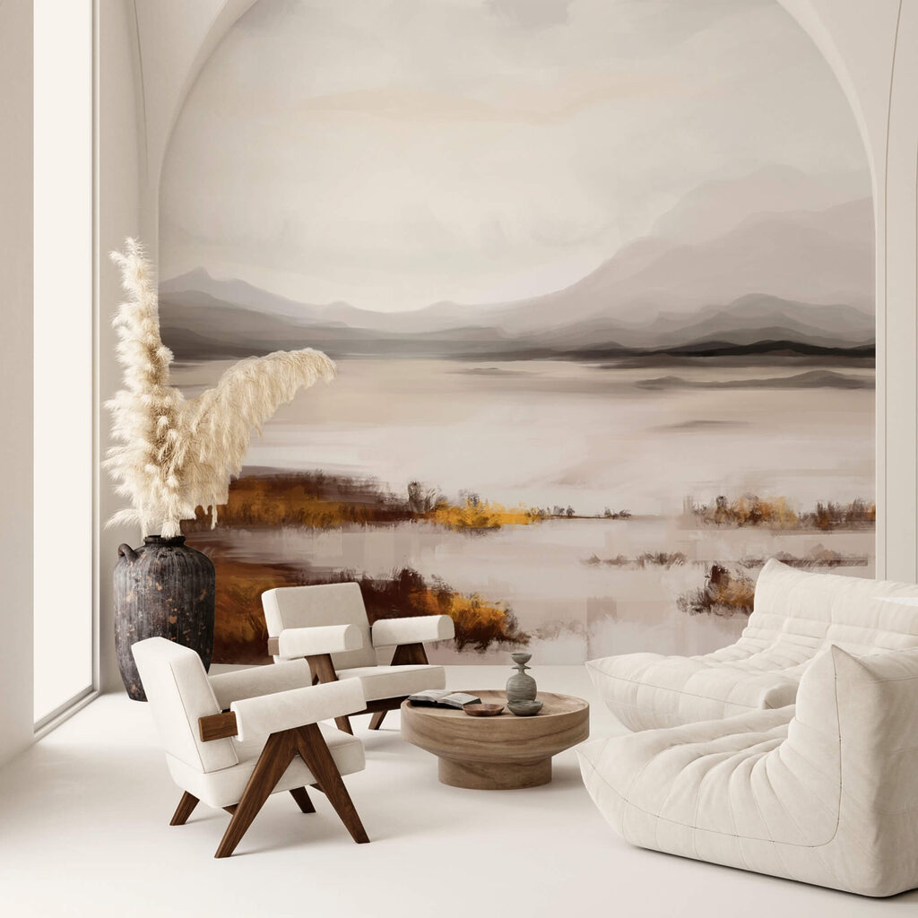 Peisaj cu un lac și munți în fundal