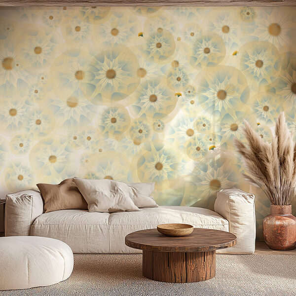 Grup de flori în culori galben și albastru