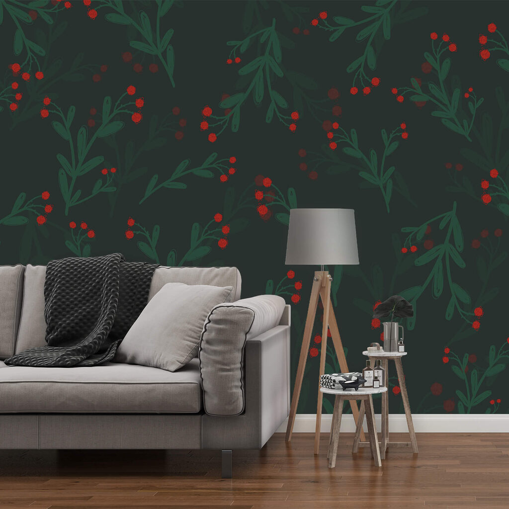 Model cu flori și frunze roșii