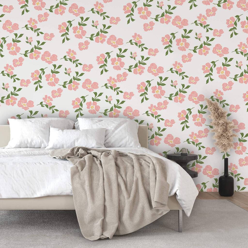 Model cu flori roz și frunze verzi Model cu flori roz și frunze verzi