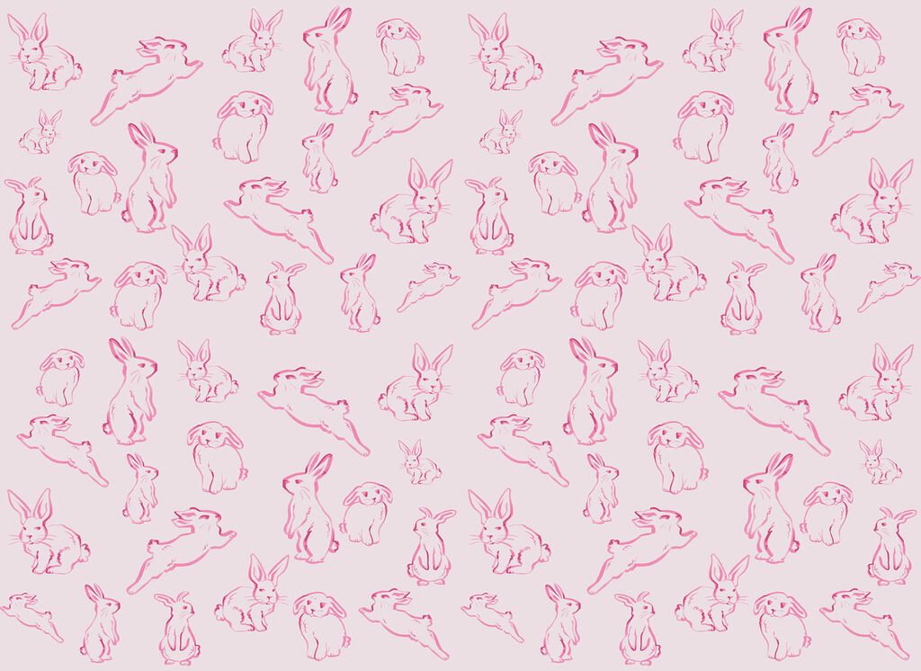 Group of rabbits drawn in pink Group of rabbits drawn in pink