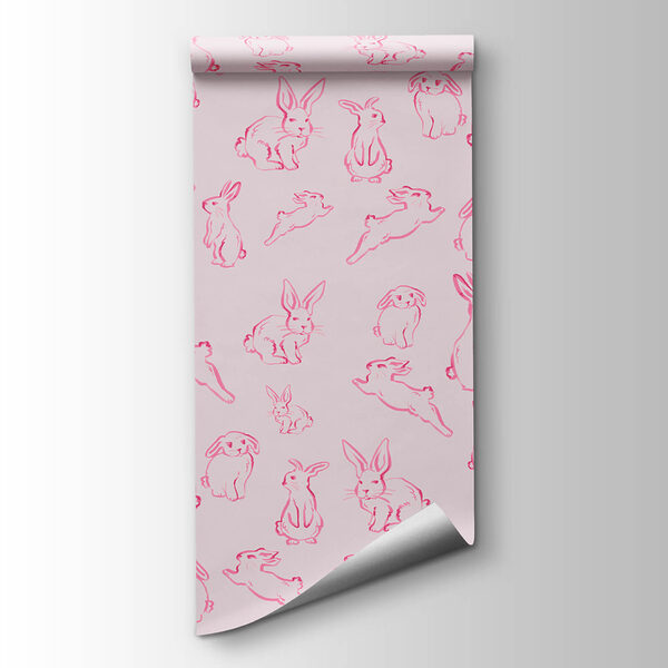 Group of rabbits drawn in pink Group of rabbits drawn in pink