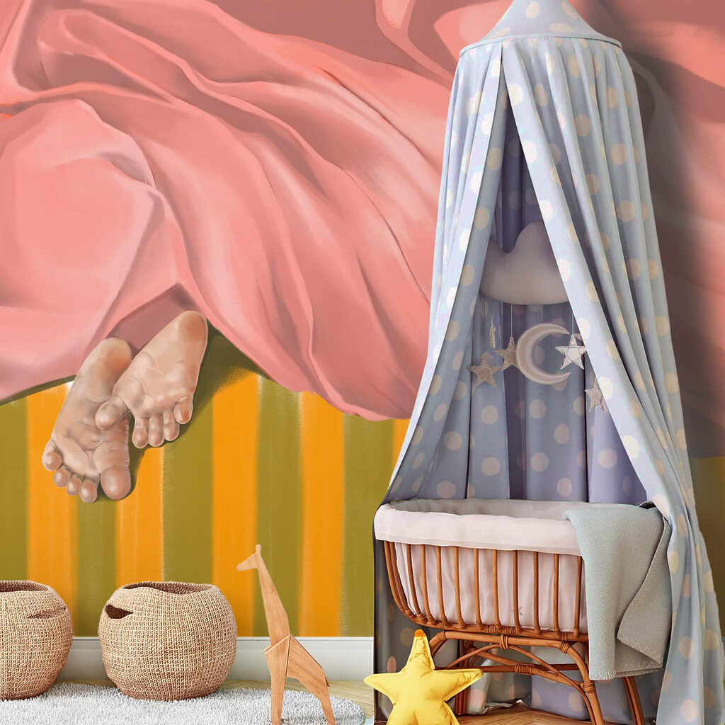 Pereche de picioare sub o pătură roz