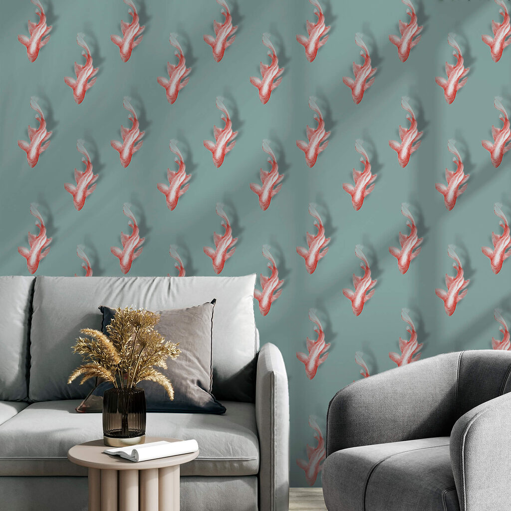 Model cu pești pe fundal albastru