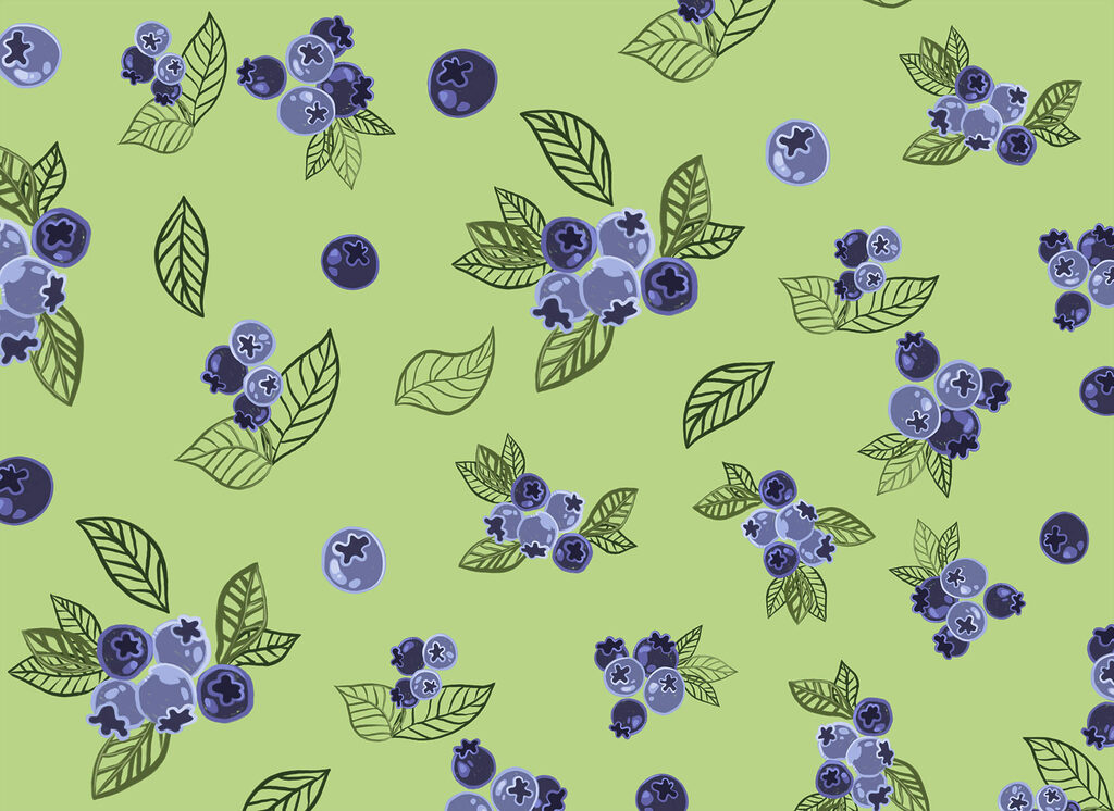 Pattern of blueberries and leaves