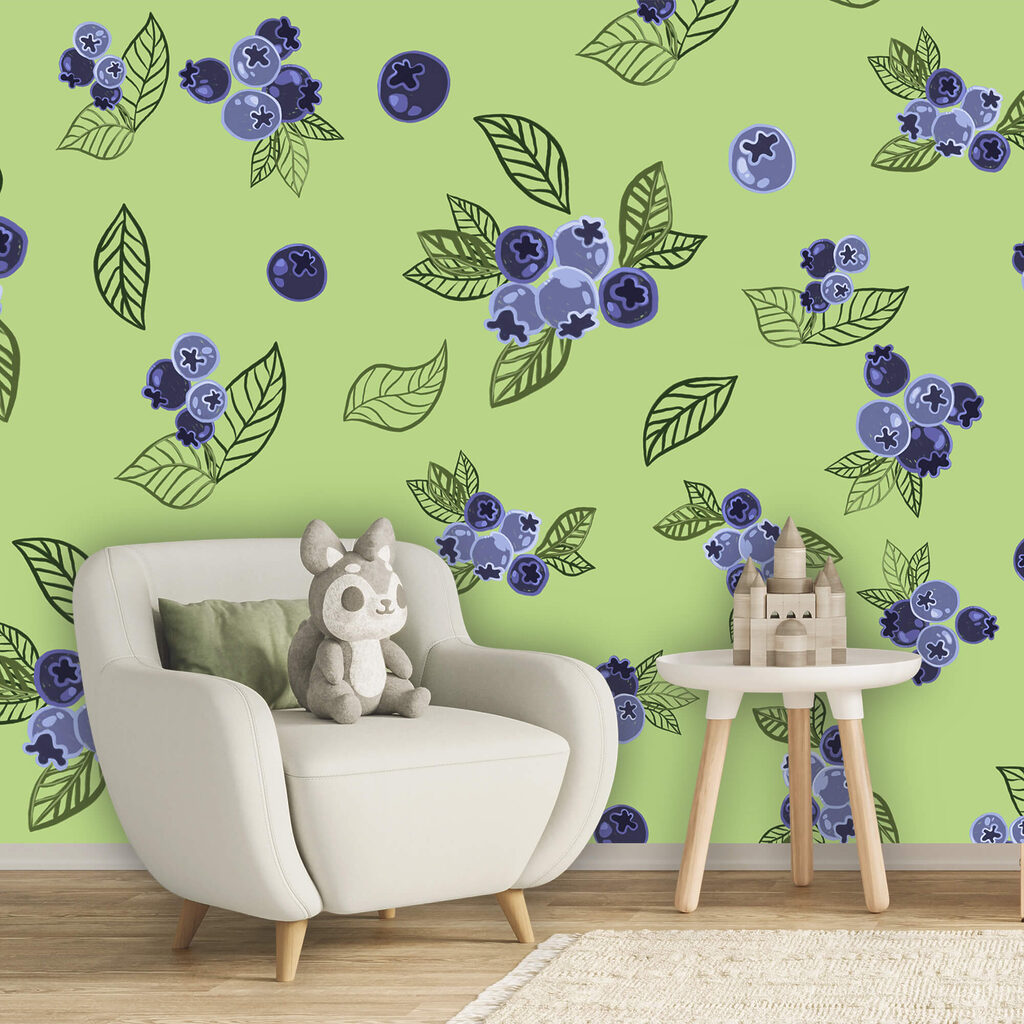 Motiv cu afine și frunze