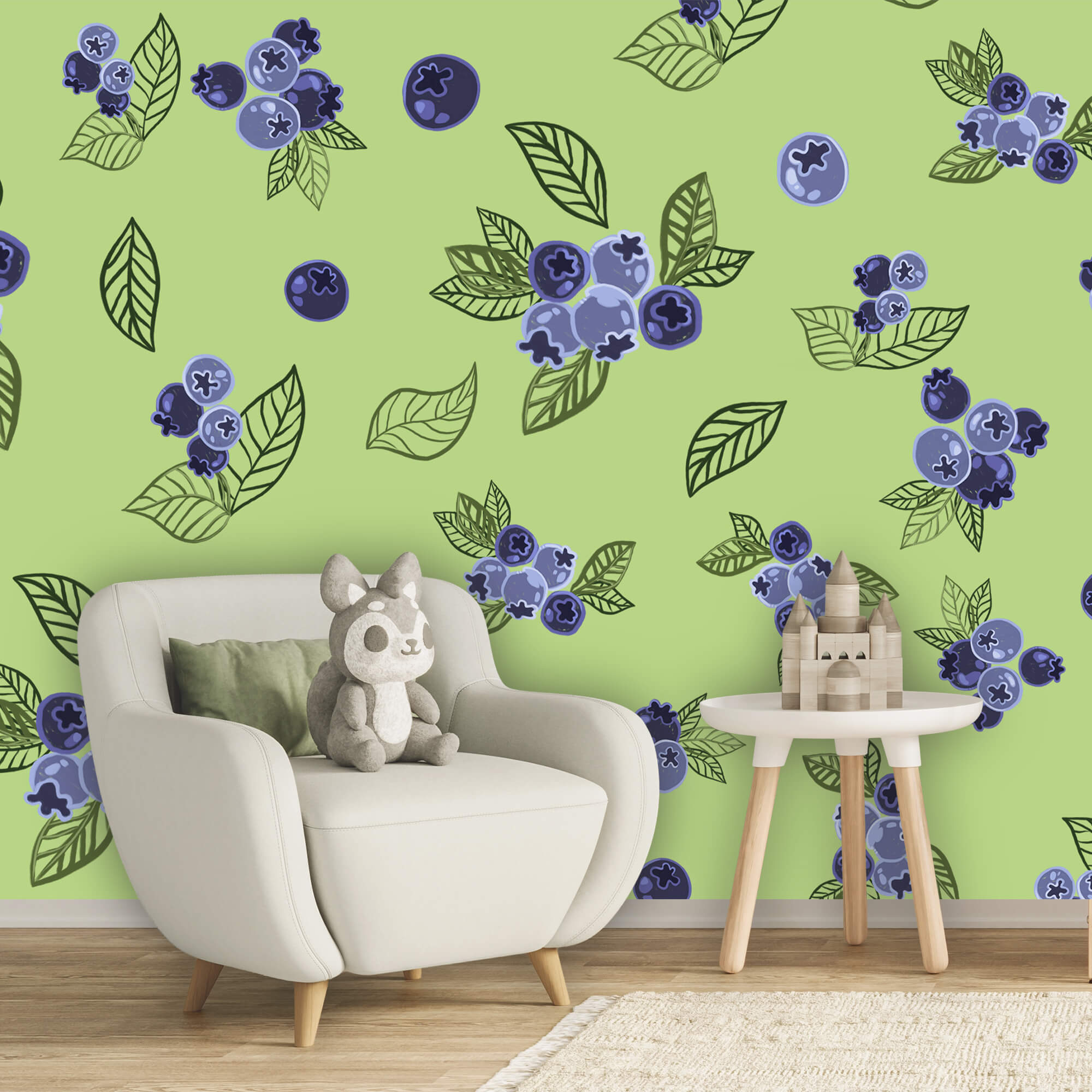 Motiv cu afine și frunze