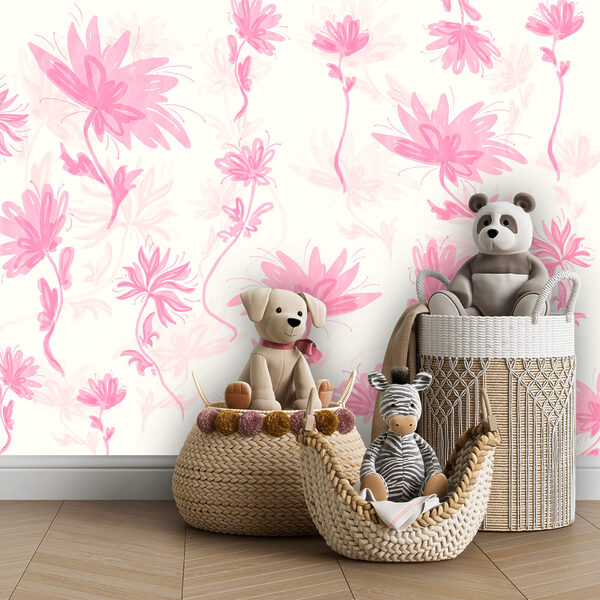 Flori roz pe fond alb