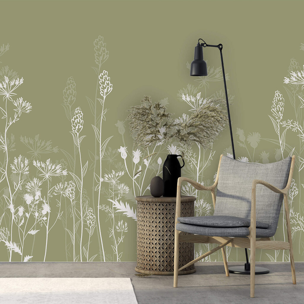 Siluete florale delicate pe fond verde