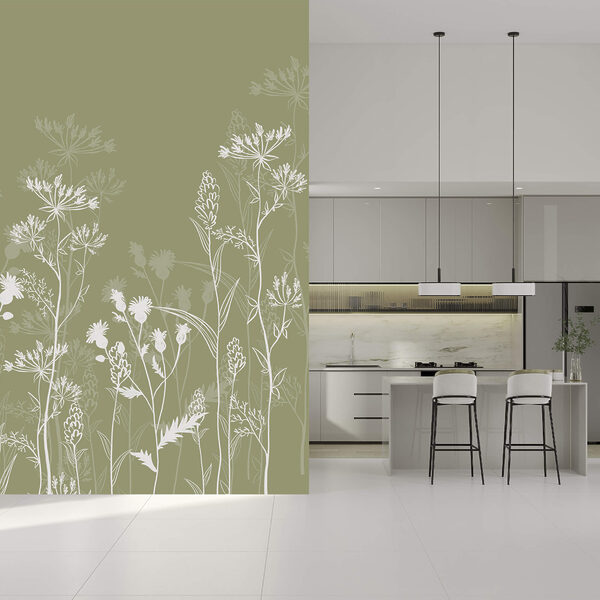 Siluete florale delicate pe fond verde