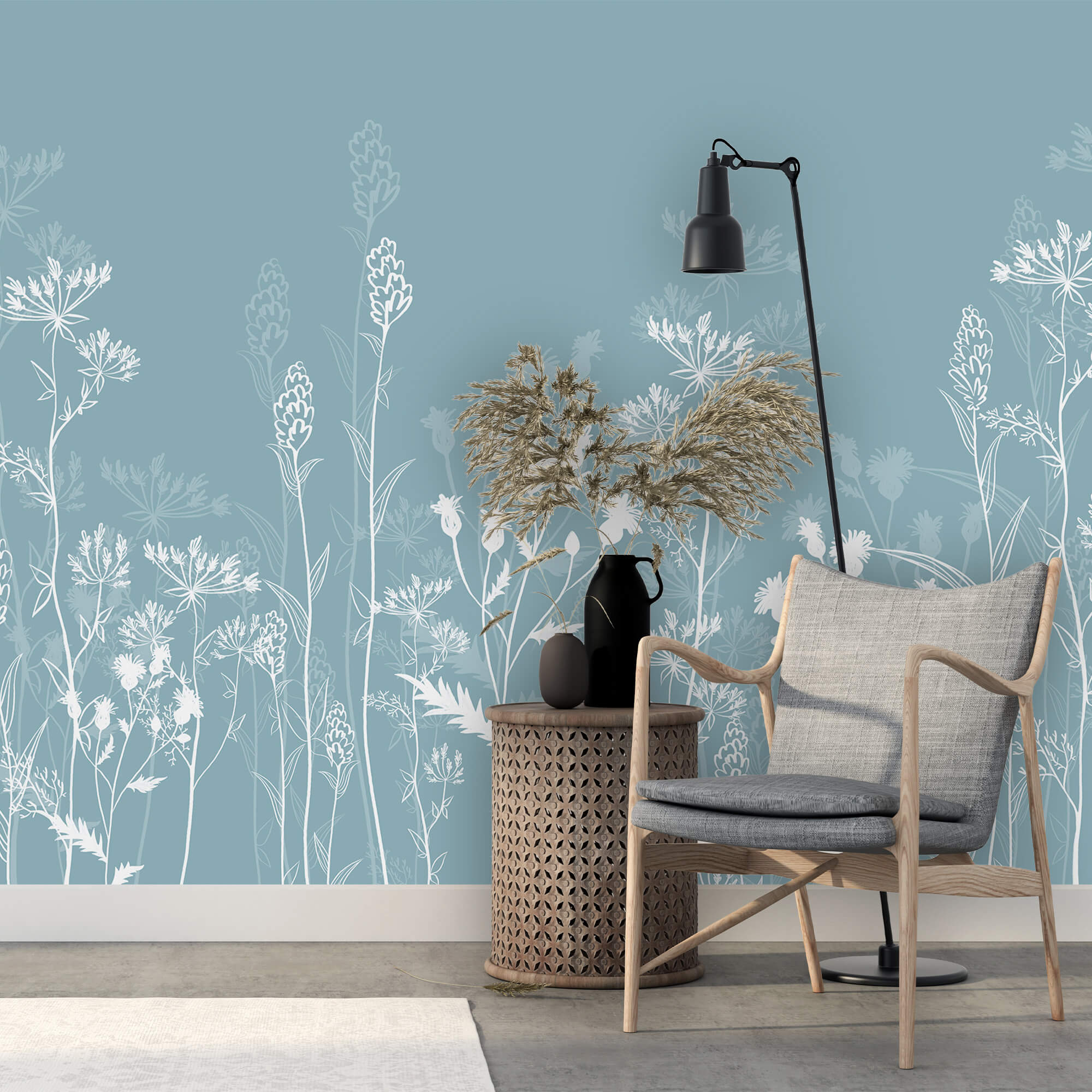 Flori albe pe fond albastru