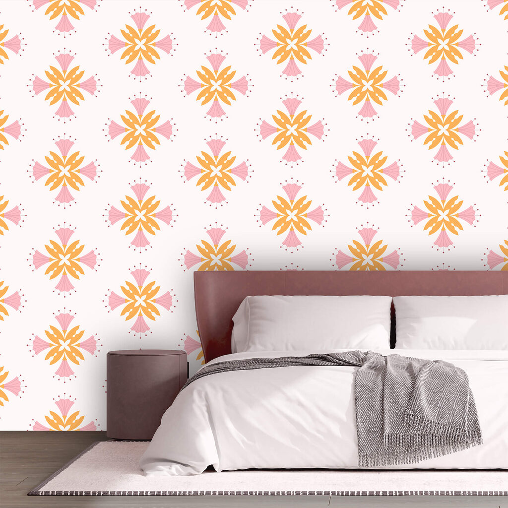 Model cu flori roz și portocalii