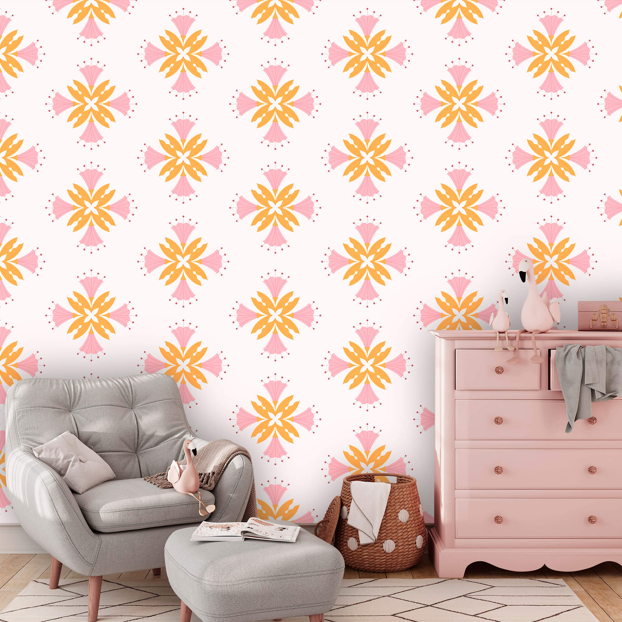 Model cu flori roz și portocalii