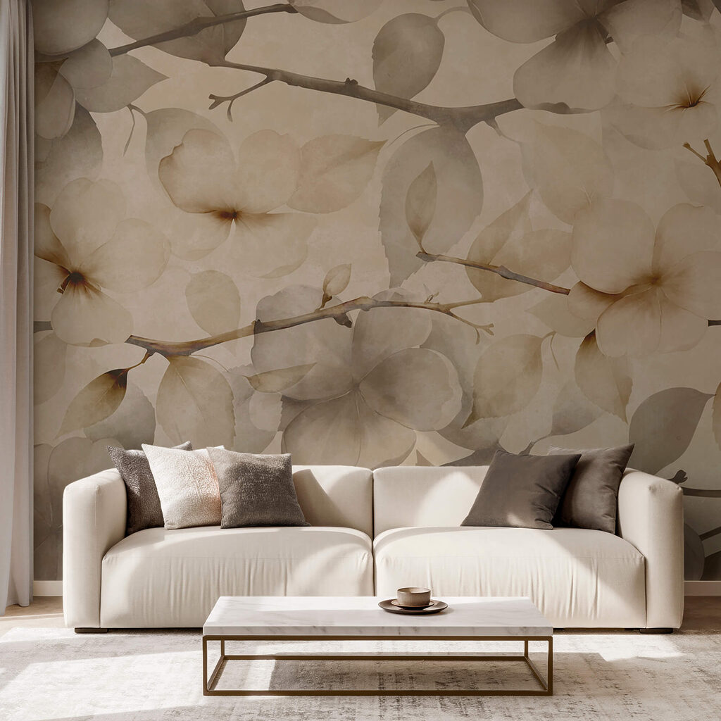 Motive florale delicate pe un fundal în nuanțe discrete