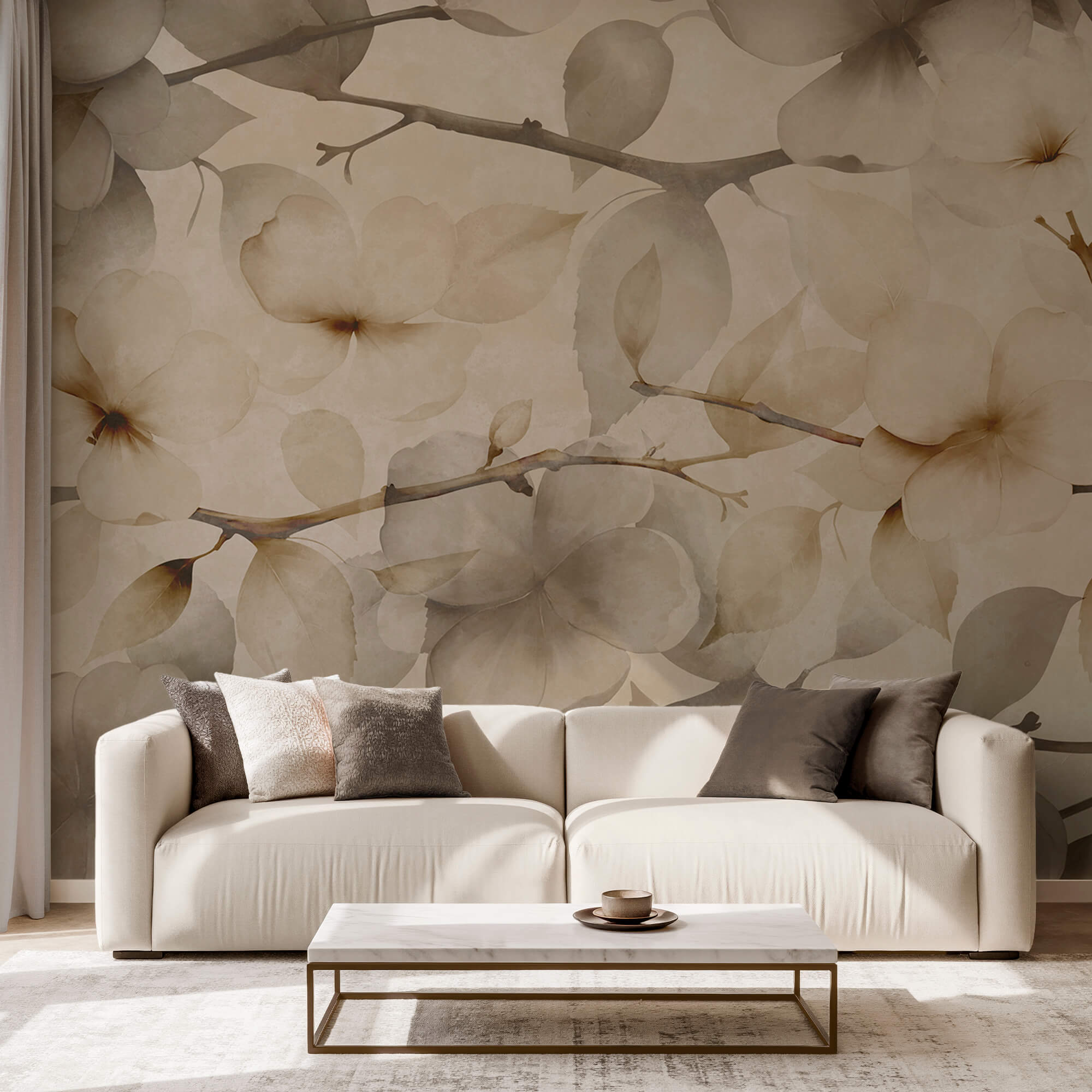 Motive florale delicate pe un fundal în nuanțe discrete