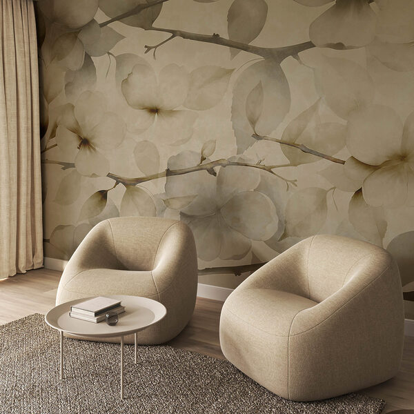 Motive florale delicate pe un fundal în nuanțe discrete