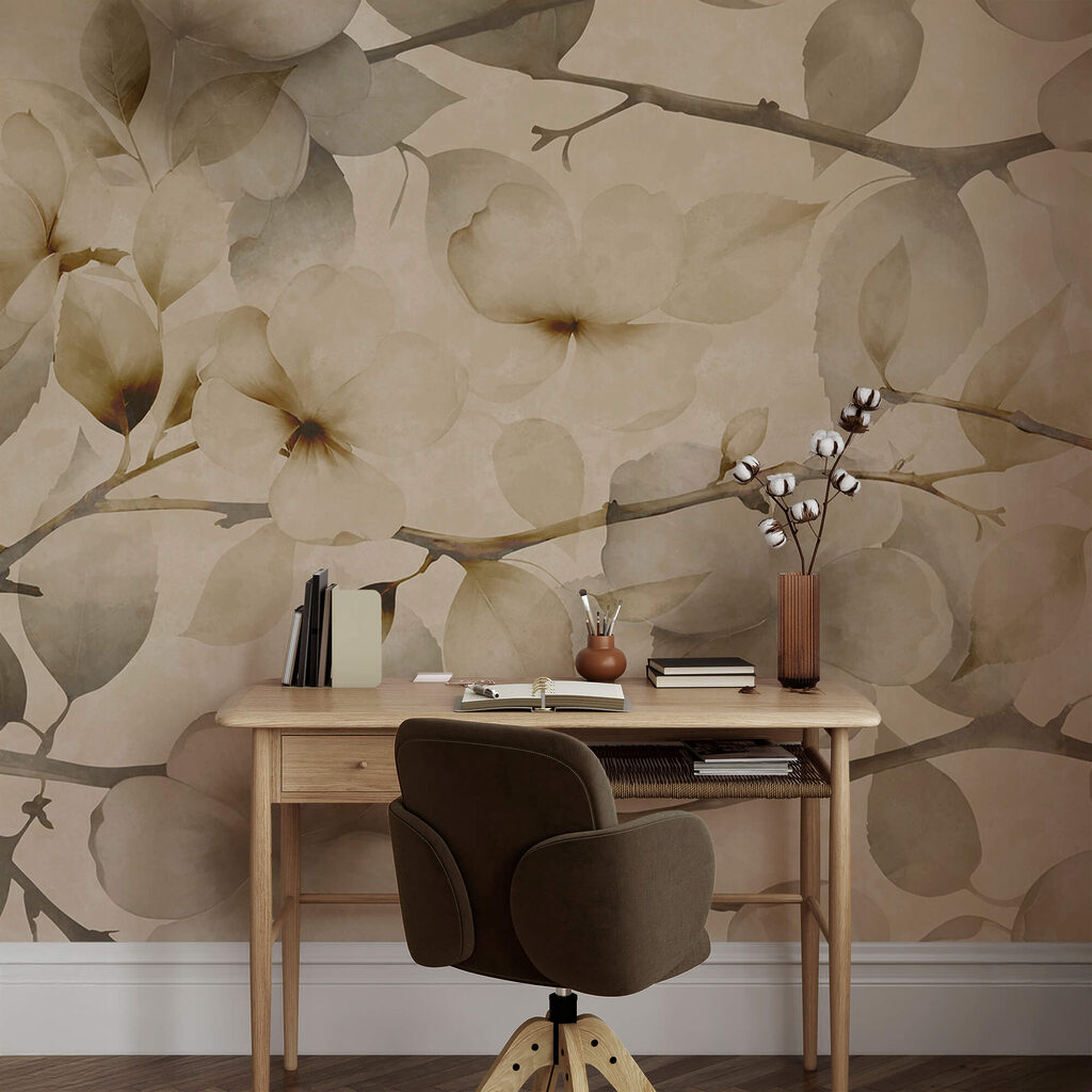 Motive florale delicate pe un fundal în nuanțe discrete