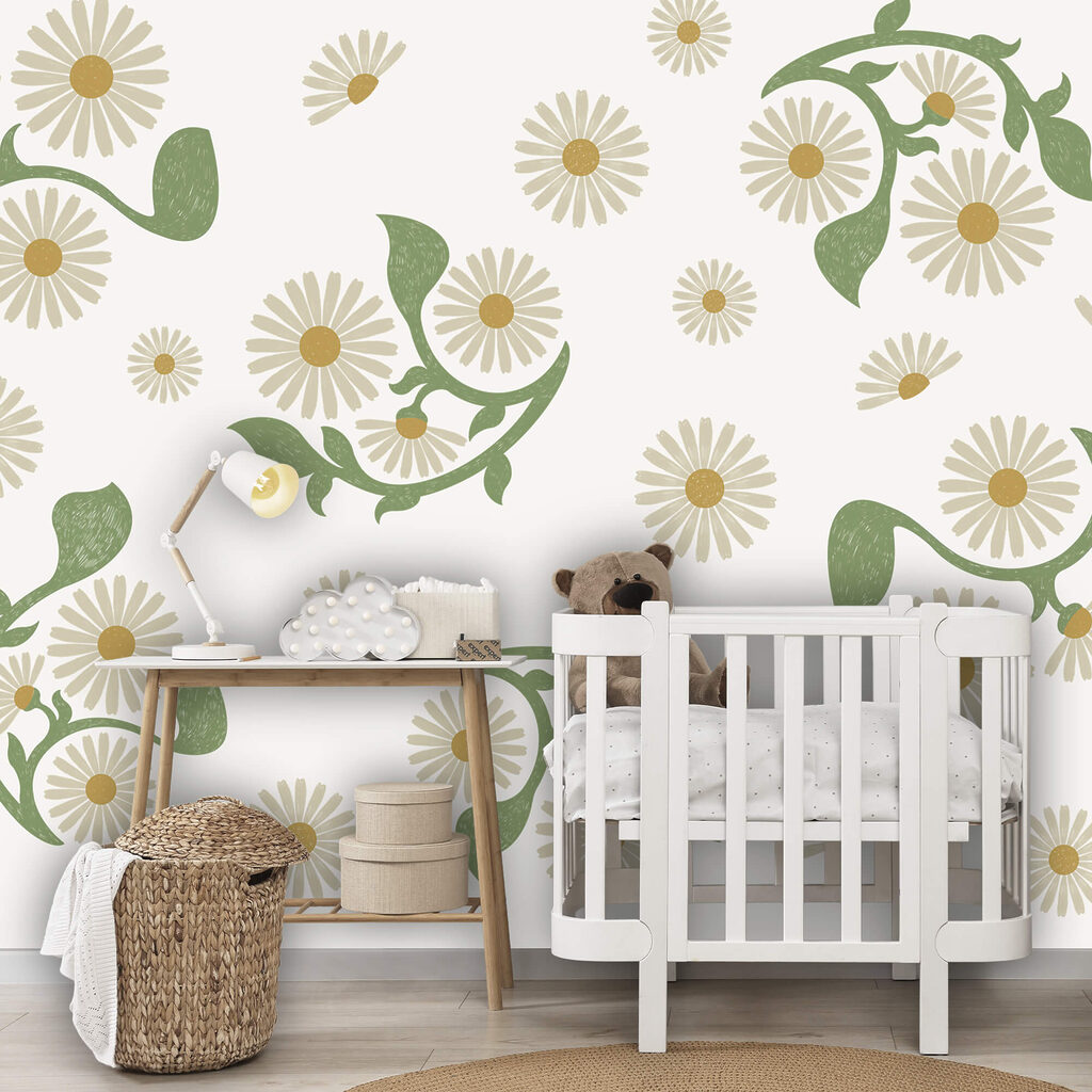 Model floral alb și verde