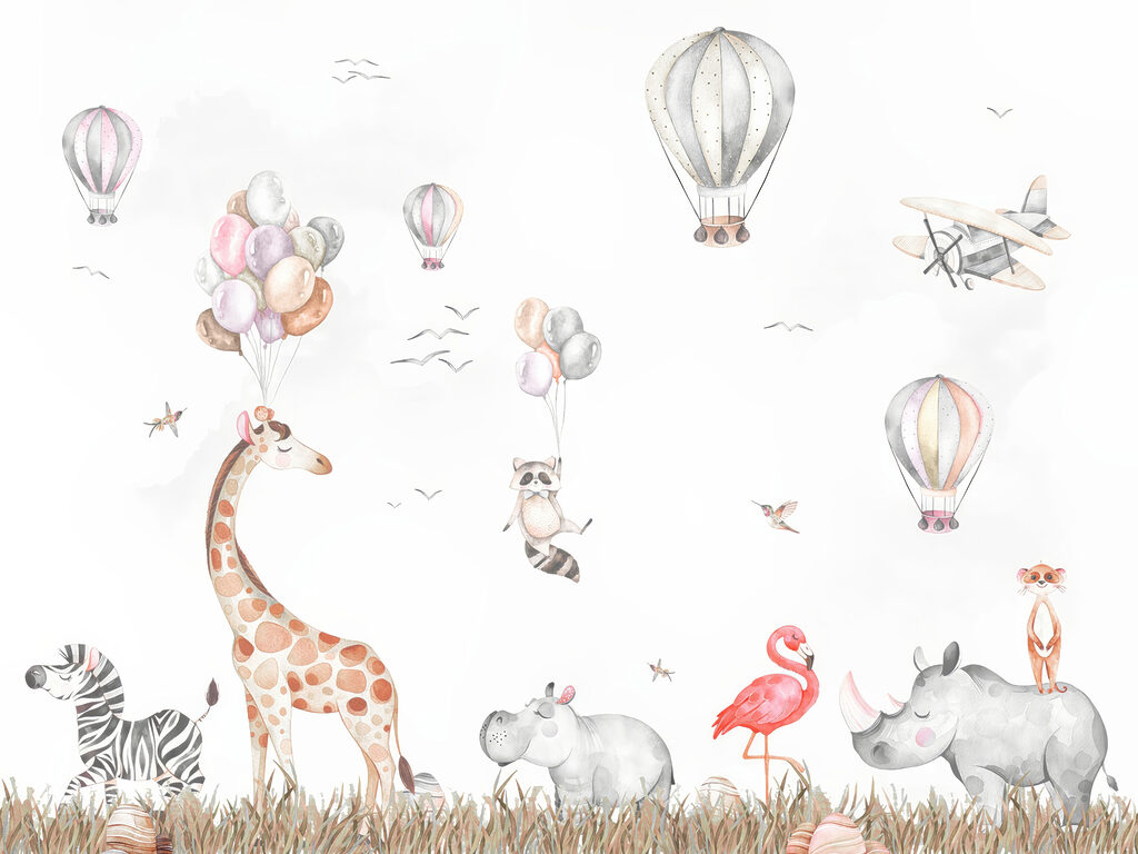 Wall mural of animals and hot air balloons Wall mural of animals and hot air balloons