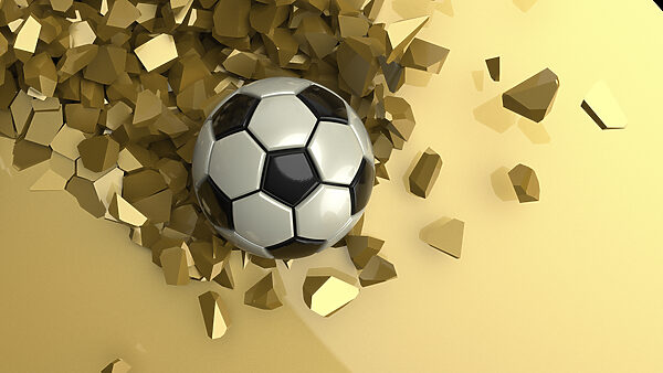 Football ball in a pile of broken pieces