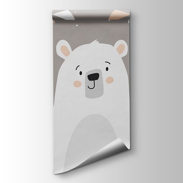 White bear with a garland of flags