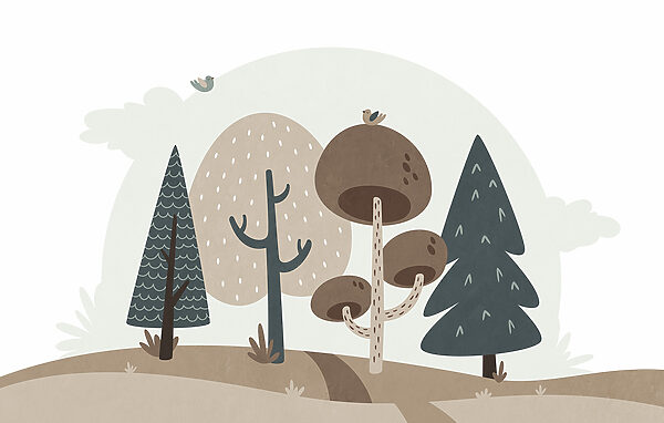 Cartoon of trees and a bird