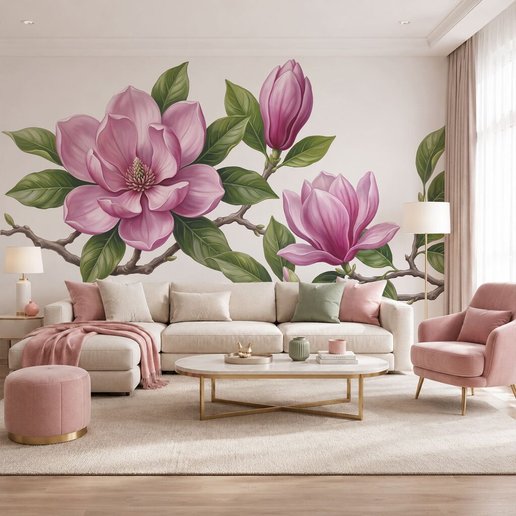 Buchet de flori roz cu frunze verzi