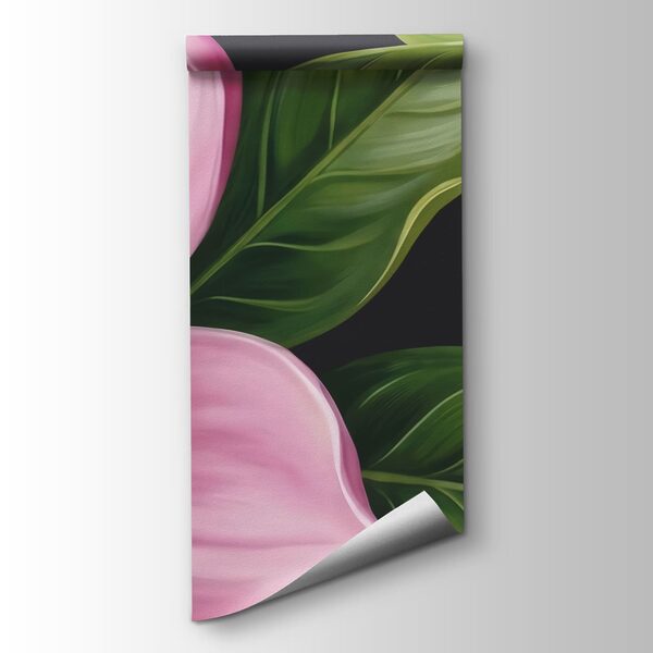 Group of pink flowers with green leaves