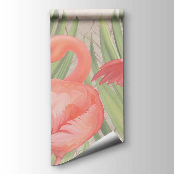 Group of pink flamingos with green leaves Group of pink flamingos with green leaves