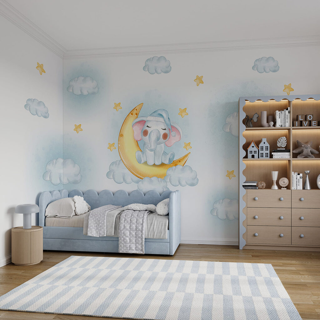 Elefant de desene animate așezat pe Lună Elefant de desene animate așezat pe Lună