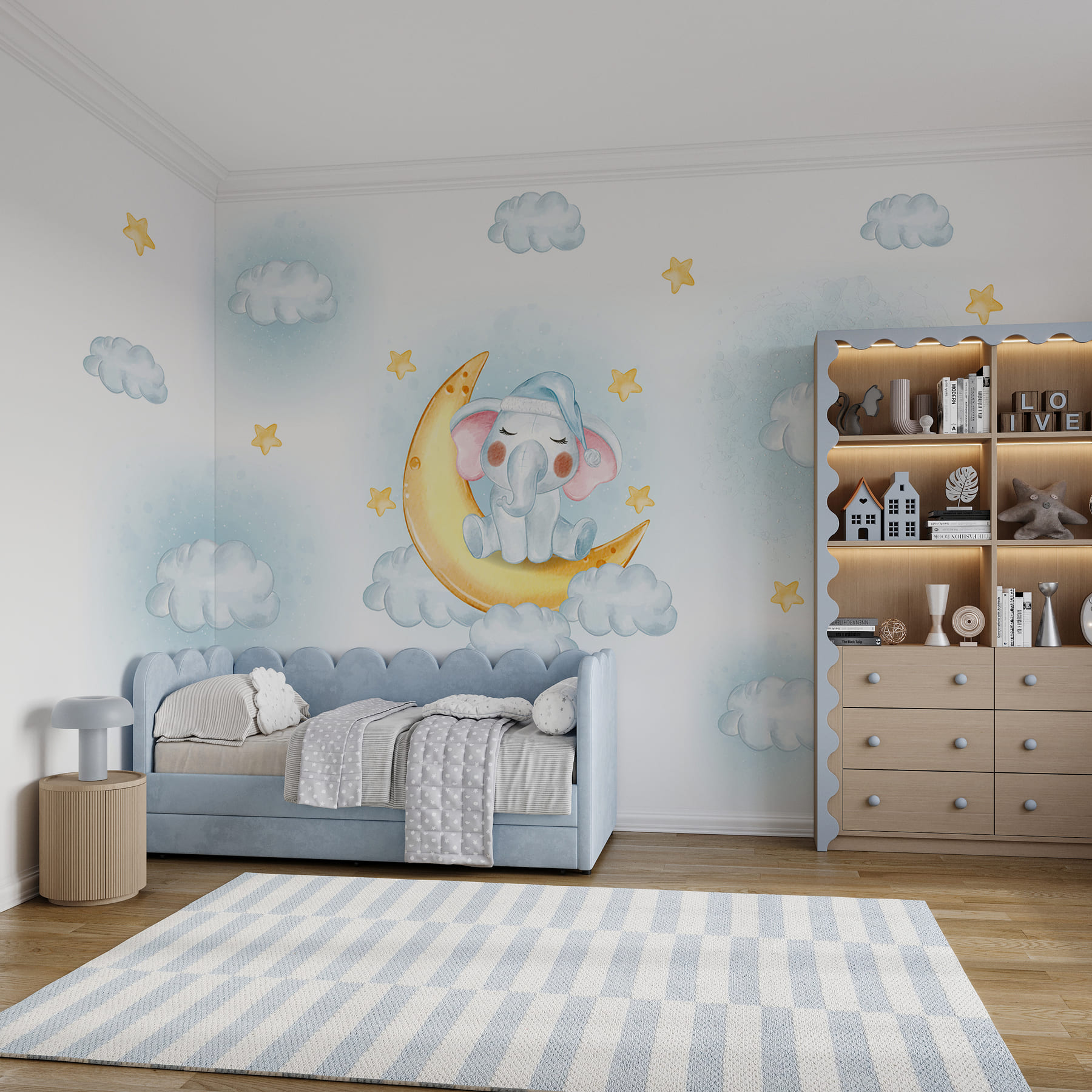Elefant de desene animate așezat pe Lună Elefant de desene animate așezat pe Lună