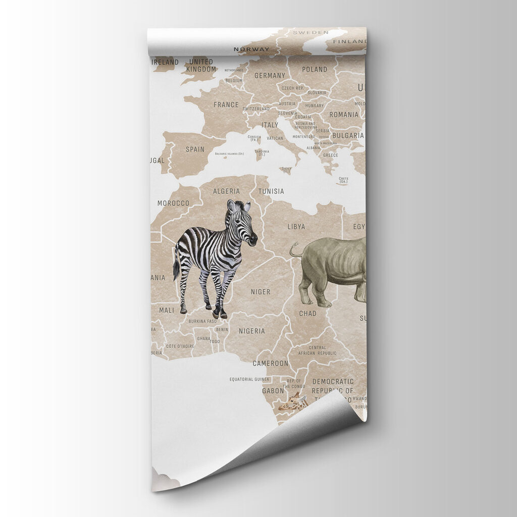 Map of the world with animals and air balloons Map of the world with animals and air balloons