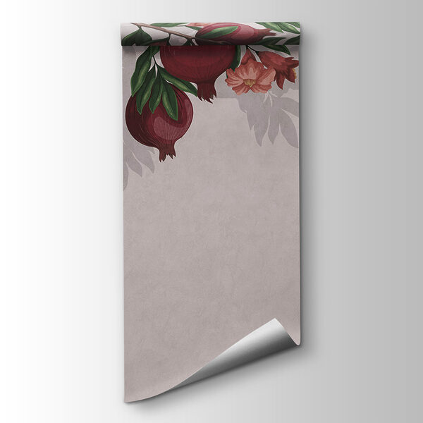 Wallpaper with a pattern of red fruits and flowers Wallpaper with a pattern of red fruits and flowers