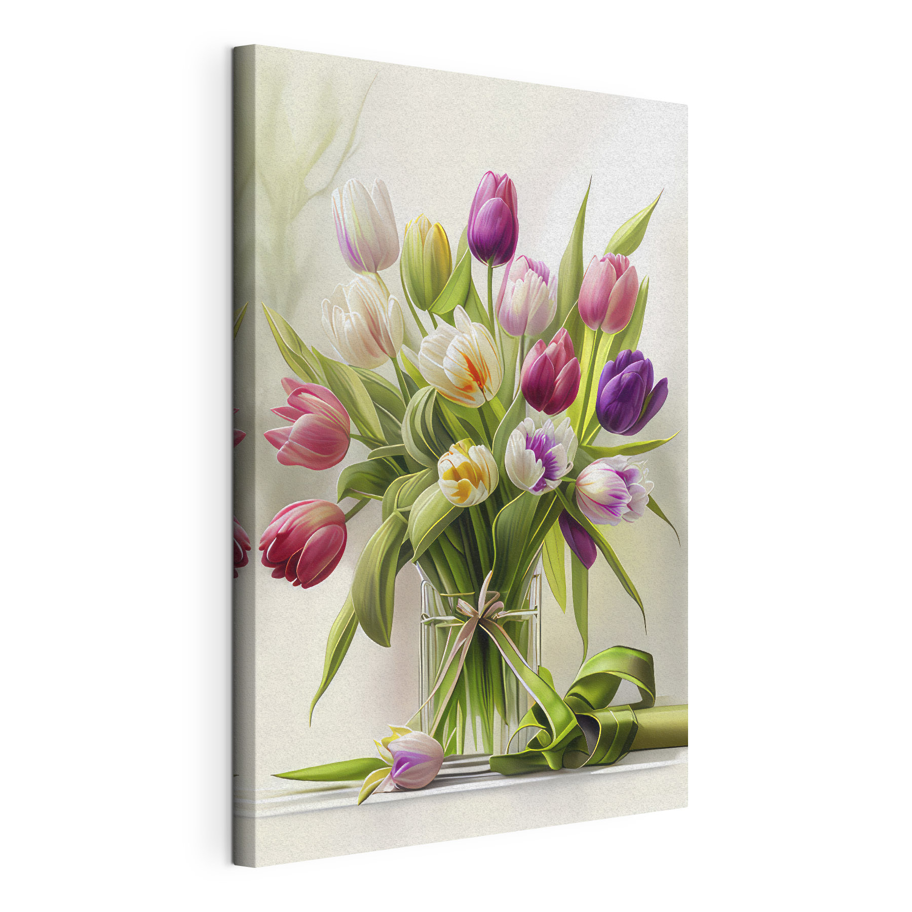 A bouquet of tulips in a glass vase