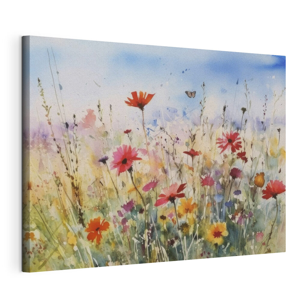 A watercolor painting of flowers and a butterfly