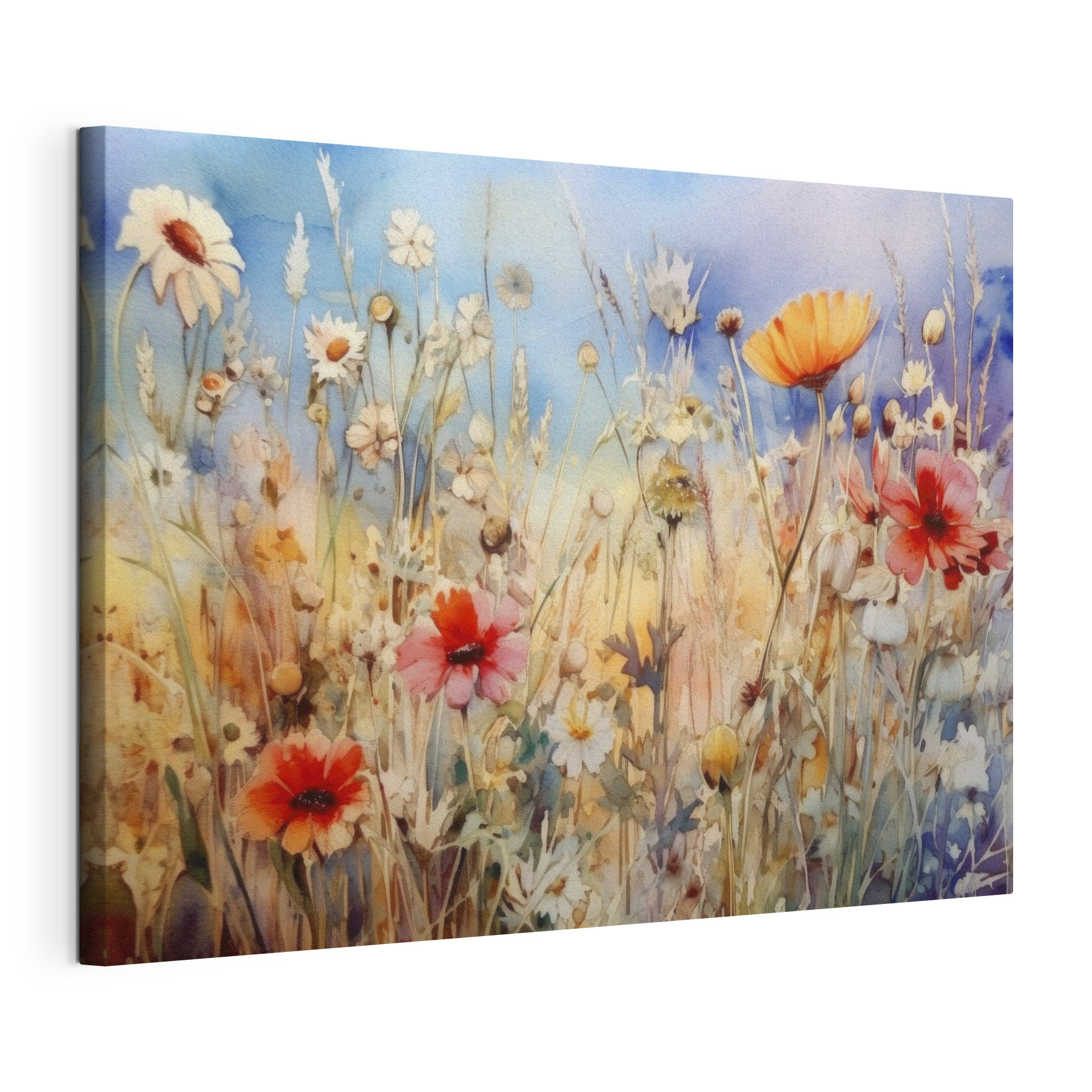 A painting of flowers and grass