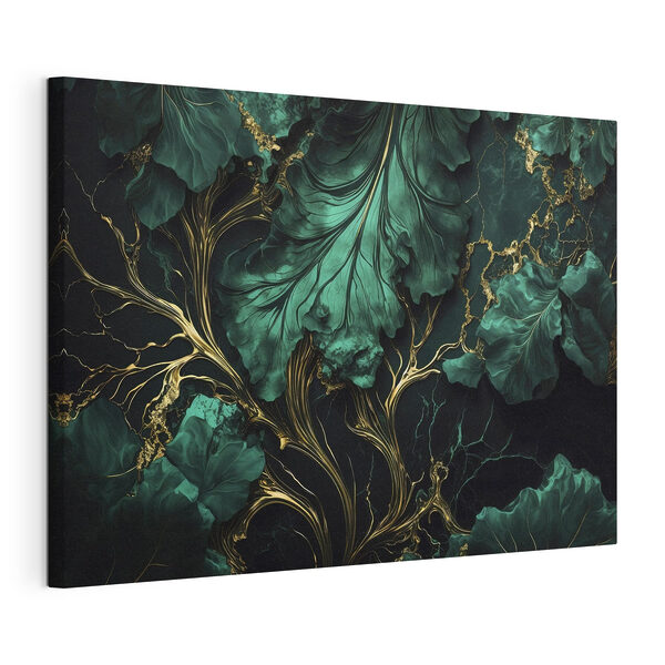 Tablouri Frunze elegante teal cu nervuri metalice