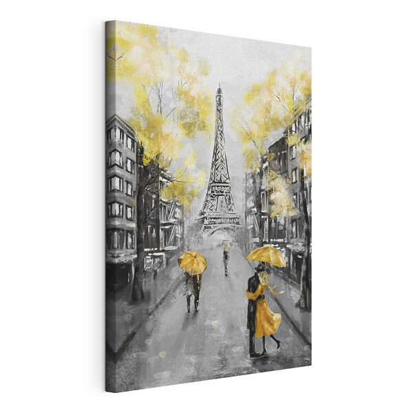 Tablouri O pictură a unei străzi cu oameni care se plimbă sub o umbrelă