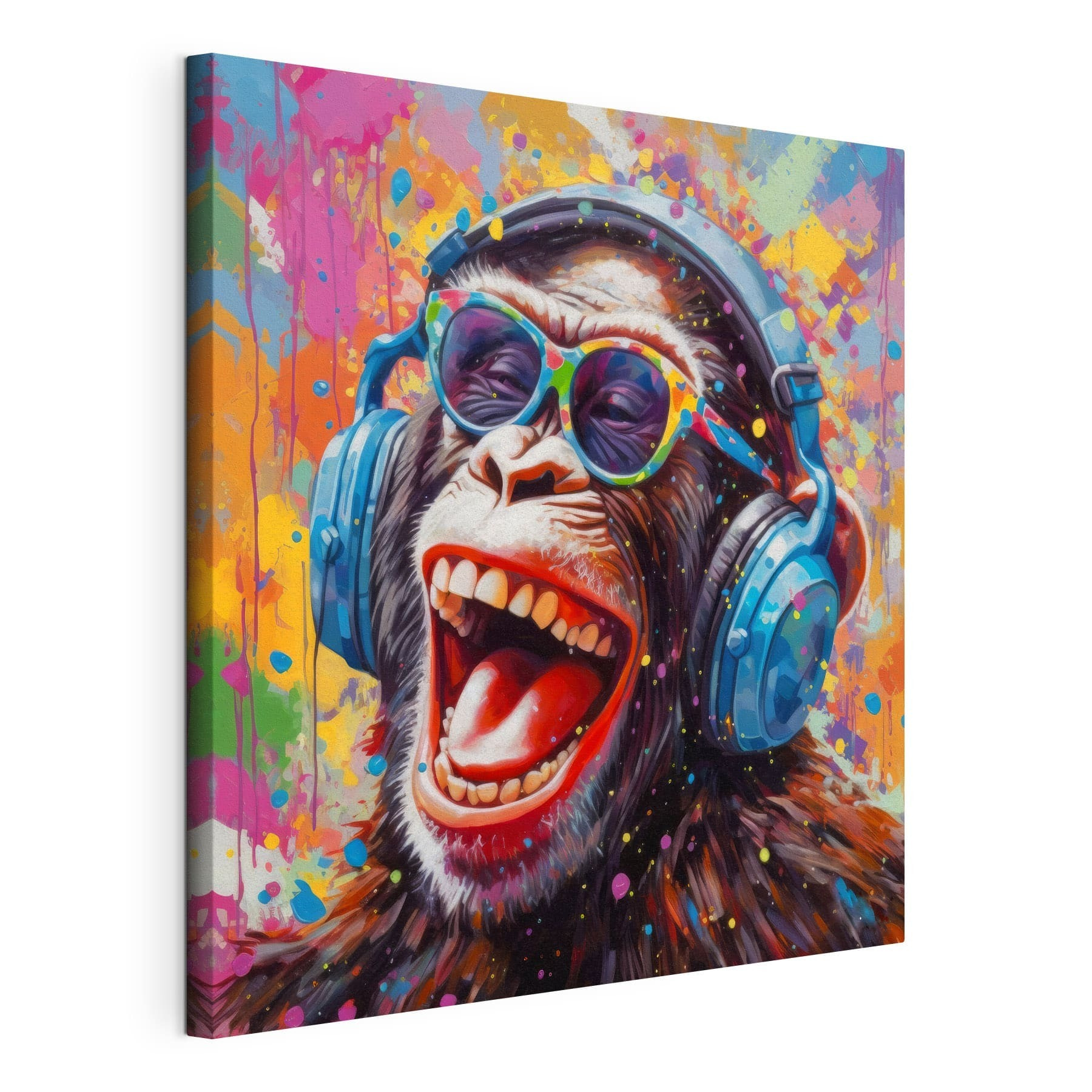 A monkey wearing headphones and sunglasses